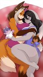 anthro anthro_on_anthro big_breasts breast_squish breasts breasts_frottage cleavage clothed clothing dipstick_tail duo eyelashes eyes_closed female female/female fur markings navel orange_body orange_fur pillow sleeping squish tail tail_markings thick_thighs luvon canid canine fox lagomorph leporid mammal rabbit hi_res