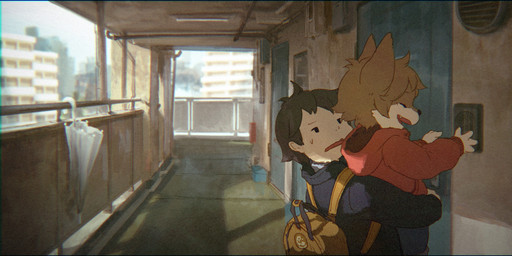anthro backpack clothing coat doorbell duo hoodie kemono lifting_another male male/male red_clothing red_hoodie red_topwear ringing_doorbell topwear young young_anthro young_human young_male nishiko24 ookami_(nishiko24) canid canine canis human mammal wolf 2020 digital_media_(artwork) hi_res japanese_description