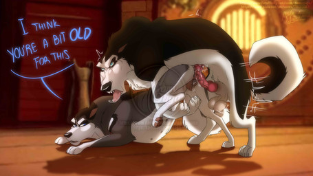 all_fours anatomically_correct animal_genitalia animal_vulva ass_up black_body black_fur black_nose blue_eyes bodily_fluids canine_genitalia canine_vulva dialogue doggystyle duo erection female feral feral_on_feral from_behind_position fur genital_fluids genitals in_heat male male/female mating_grip multi_nipple multi_teat multicolored_body multicolored_fur nipples paws penis raised_leg rounded_back saliva saliva_on_tongue sex teats text tongue tongue_out two_tone_body two_tone_fur vaginal_fluids vulva white_body white_fur namygaga balto_(series) universal_studios steele_(balto) alaskan_malamute canid canine canis domestic_dog husky mammal nordic_sled_dog spitz 16:9 4k absurd_res english_text hi_res widescreen