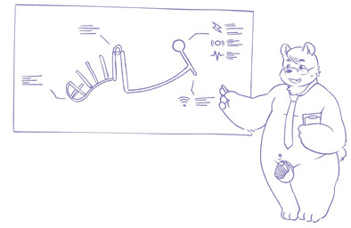 4_fingers accessory anthro biped chastity_cage chastity_device eyebrows eyewear fingers glasses lock male necktie padlock solo tail witherrose1 bear mammal hi_res monochrome