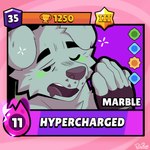 anthro cheek_tuft facial_tuft floppy_ears front_view fur grey_body grey_ears grey_fur male narrowed_eyes one_eye_closed open_mouth simple_eyes solo tuft yawn pache_riggs brawl_stars supercell_(company) canid canine canis domestic_dog mammal 1:1 absurd_res hi_res