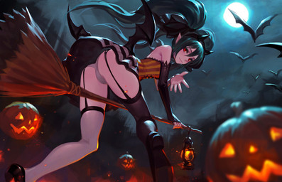 alternative_fashion butt clothing corset corset_dress female flying food fruit goth gothic_lolita group holidays horn humanoid_pointy_ears j-fashion jack-o'-lantern lamp lantern legwear lingerie lolita_(fashion) looking_at_viewer magic_user membrane_(anatomy) membranous_wings moon night not_furry_focus outside plant pointy_ears pumpkin red_eyes smile solo_focus stockings topwear underwear wings witch fkey halloween vocaloid hatsune_miku bat humanoid mammal 2016 hi_res