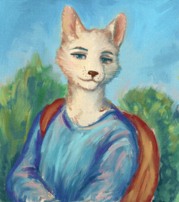 anthro blue_eyes ears_up eyebrows fur looking_down male outside plant sky smile solo tree white_body white_fur reynard_goodfellow domestic_cat felid feline felis mammal