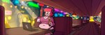 anthro belly braces breasts clothing computer electronics eyewear female glasses hair headphones laptop navel overweight pink_body poster red_hair shirt solo topwear friedpeep kirby_(series) nintendo sega sonic_the_hedgehog_(series) bubble_bear kirby shadow_the_hedgehog sonic_the_hedgehog bear mammal 3:1