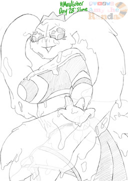 3_fingers big_breasts breasts cape clothing crown dripping female fingers fluid-body headgear looking_at_viewer looking_back rabbit_ears reaching_towards_viewer slightly_chubby slime solo string_panties text translucent translucent_body amytheranda atlyss slime_diva goo_creature humanoid absurd_res artist_name hi_res sketch watermark