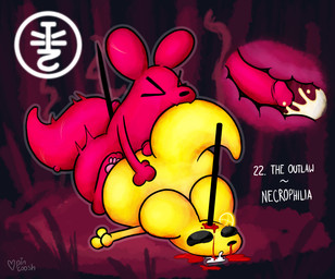 accessory ambiguous_gender ambiguous_penetration anthro ass_up bite blood bodily_fluids corpse cum cum_inside death detailed_background drooling duo eyes_closed flower flower_in_hair genital_fluids genitals gore hair hair_accessory humanoid_genitalia humanoid_penis internal lying male male/ambiguous male_penetrating melee_weapon necrophilia nosebleed on_front penetration penis plant polearm pustule red_body saliva scar sex snuff spear tail tail_bite tail_in_mouth weapon yellow_body pincoosh rain_world videocult hunter_(rain_world) monk_(rain_world) slugcat 2026 digital_media_(artwork) hi_res signature