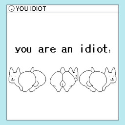 balls butt duo feral genitals heterochromia looking_at_viewer male smile text epilepsy_warning slem deltarune undertale_(series) you_are_an_idiot annoying_dog_(undertale) friend_(deltarune) canid canine canis domestic_cat domestic_dog felid feline felis mammal 2026 animated english_text low_res