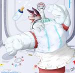 ageplay aircraft anthro astronaut baby_bottle clean_diaper clothed clothing diaper exposed_diaper footwear infantilism legwear onesie open_onesie roleplay socks space spacecraft vehicle wearing_diaper wetness_indicator stormdragonblue cushypen canid canine mammal hi_res