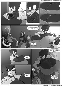 anthro big_breasts bouncing_breasts breast_jiggle breasts cellphone cleavage clothed clothing electronics female huge_breasts hyper hyper_breasts jiggling male non-mammal_breasts phone text jaeh busty_bird avian bird canid canine corvid corvus_(genus) crow fox kangaroo macropod mammal marsupial oscine passerine 2015 comic english_text greyscale hi_res monochrome
