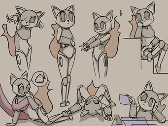 female fire flaming_tail food fruit grey_background hologram lying machine mascot multiple_poses on_back plant pose simple_background sitting smile solo standing stare strawberry tail tentacles thought_bubble shatterstone e621 esix felid feline humanoid mammal robot 4:3 greyscale hi_res monochrome