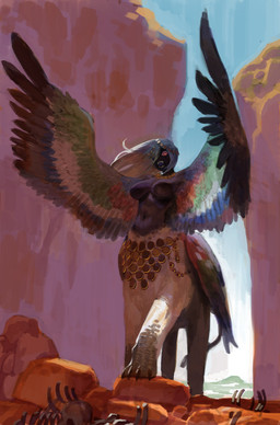 accessory big_breasts black_body black_skin blue_sky bone breasts bright_pupils claws colored_skin colored_tongue female grey_hair hair hair_accessory hair_over_eye jewelry long_hair looking_at_viewer monster_girl_(genre) multi_wing necklace nude open_mouth outside painterly pupils raised_arms red_sclera ribs sharp_teeth skull sky solo spread_wings standing tail tail_tuft teeth tuft white_pupils winged_arms wings narisokonai mythology felid humanoid_taur mammal mammal_taur mythological_creature mythological_sphinx taur absurd_res hi_res