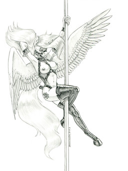 anthro anthrofied breasts clothing dancing feathered_wings feathers female female_anthro hair horn legwear navel nipples pole pole_dancing solo stripper_pole tail thigh_highs unicorn_horn wings baron_engel friendship_is_magic hasbro my_little_pony mythology princess_celestia_(mlp) equid equine mammal mythological_creature mythological_equine winged_unicorn 2023 graphite_(artwork) greyscale hi_res monochrome traditional_media_(artwork)