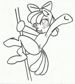 accessory anthro bow_(feature) bow_accessory bow_ribbon dancing female hair hair_accessory hair_bow hair_ribbon loli pole pole_dancing ribbons smile solo young young_anthro young_female anibaruthecat friendship_is_magic hasbro my_little_pony apple_bloom_(mlp) earth_pony equid equine horse mammal pony 2013 black_and_white hi_res marker_(artwork) monochrome traditional_media_(artwork)