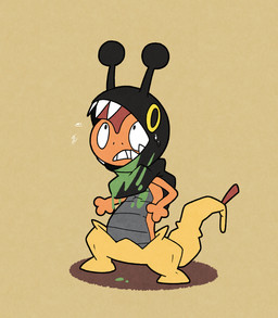 2_heads bodily_fluids hood horn male multi_head open_mouth paint partial_transformation solo sweat tail teeth transformation worried argon_vile nintendo pokemon farigiraf generation_2_pokemon generation_5_pokemon generation_9_pokemon giraffid mammal pokemon_(species) scalie scrafty hi_res