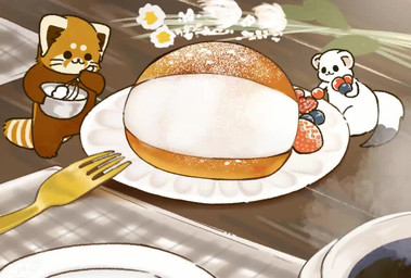 biped brown_body brown_fur chibi cooking dot_eyes duo feral food fur kemono micro simple_eyes white_body white_fur shi_nominmin ailurid mammal mustelid musteline red_panda stoat true_musteline weasel 2021 animated no_sound short_playtime video