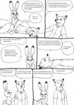 anthro clothing dialogue duo fur long_ears male simple_background size_difference smile sore speech_bubble text tickling white_background bernielover disney zootopia judy_hopps nick_wilde canid canine fox lagomorph leporid mammal rabbit red_fox true_fox comic english_text hi_res monochrome