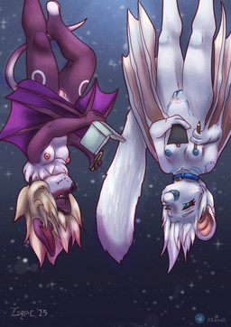 anthro blush breasts duo eye_contact female female/female genitals humanoid_genitalia humanoid_vulva licking licking_lips looking_at_another night nipples nude pencil_(object) small_breasts smile tongue tongue_out upside_down vulva young young_anthro young_female liryal bat chinchilla chinchillid hybrid mammal rodent absurd_res hi_res