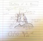 anthro diagram directional_arrow humor male notebook_paper_background solo text riho_(artist) hyena mammal spotted_hyena english_text graphite_(artwork) hi_res traditional_media_(artwork)