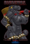 anthro armlet big_breasts biped black_body black_fur black_hair black_nipples bracelet braided_hair breasts ear_piercing female fur genitals hair hammer jewelry long_hair muscular muscular_anthro muscular_female navel nipples nude piercing pussy solo standing tail tail_tuft text tools tuft weapon max_blackrabbit blizzard_entertainment warcraft bigbewbs bovid bovine mammal tauren 2008 digital_media_(artwork) english_text hi_res