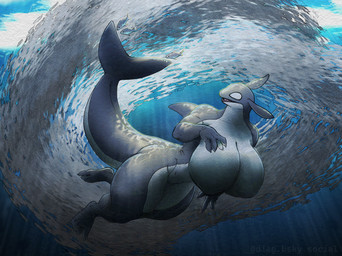 anthro big_breasts black_body breasts detailed_background female genitals huge_breasts nude open_mouth solo tail thick_thighs underwater vulva water diagamon ambient_fish ambient_sealife aquatic cetacean dolphin fish mammal oceanic_dolphin orca toothed_whale