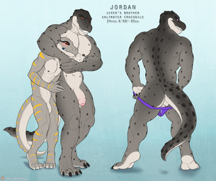 abs anthro athletic back_muscles balls butt chokehold clothed clothing clothing_pull duo flaccid foreskin front_view genitals grin headlock humanoid_genitalia humanoid_penis jockstrap long_foreskin looking_at_viewer looking_back male muscular muscular_male nipples non-mammal_nipples nude partially_clothed pecs penis presenting presenting_hindquarters rear_view simple_background smile solo_focus spots stripes text topless underwear underwear_down underwear_pull unretracted_foreskin vein white_balls white_penis spelunker_sal jixer jordan_(dubstepotter) blue-tongued_skink crocodile crocodilian lizard reptile saltwater_crocodile scalie skink 2017 english_text model_sheet brother_(lore) sibling_(lore)