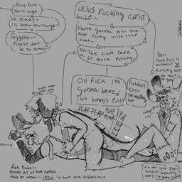 anthro black_ear_tips black_ears blood blood_drip blood_on_hand blush blush_lines blushing_profusely bodily_fluids bound breasts breath breed breeding_kink breeding_request collar collar_tag concern_for_partner concern_for_prey crying cuckold cum cum_drip cum_in_vagina cum_inside cumshot cutting dialogue dipstick_ears dirty_talk dripping drooling drooling_onto_other drooling_tongue ear_markings ejaculation eye_contact female female_penetrated from_behind_position genital_fluids genitals group gynomorph gynomorph/female gynomorph_penetrating gynomorph_penetrating_female hands_tied happy impregnation_attempt impregnation_kink impregnation_request impregnation_risk impregnation_wish internal internal_vaginal interrupted_speech interrupting interruption intersex intersex/female intersex_penetrating intersex_penetrating_female knot knotted_penis knotting looking_at_another looking_at_butt looking_at_sex looking_pleasured maleherm mounting multicolored_ears onomatopoeia orgasm orgasm_face panting penetration penile penile_penetration penis penis_in_vagina plap plap_(sound) polyamory pop_(sound_effect) profanity prone_bone_position rear_view saliva saliva_drip saliva_drop saliva_on_tongue scratch scratching sex simple_background simultaneous_orgasms sitting sitting_on_ground sound_effects speech_bubble sweat sweatdrop sweaty_body sweaty_breasts sweaty_face sweaty_legs sweaty_thighs talking_to_another talking_to_partner talking_to_prey tears tears_of_pleasure text text_box text_emphasis trio vaginal vaginal_penetration x-ray_view databased mochi_buns canid canine hare lagomorph leporid mammal rabbit 1:1 english_text hi_res shaded shaded_line_art signature simple_shading sketch trans_(lore) trans_woman_(lore)