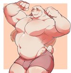 4_fingers anthro biceps big_bulge big_muscles biped blush border bulge clothed clothing eyes_closed fingers flexing flexing_bicep flexing_both_biceps fur male muscular muscular_anthro muscular_male navel pecs shy simple_background solo standing tail underwear underwear_only white_body white_border white_fur seintaur colin_(mosin) lagomorph leporid mammal rabbit 2024 digital_drawing_(artwork) digital_media_(artwork) hi_res