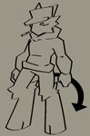 anthro black_line_art bottomless cigarette clothed clothing eyebrows featureless_crotch fur grey_background hat headgear headwear hooves male simple_background solo spiked_tail spikes spikes_(anatomy) standing sweater tail topwear probablydemo karma_(probablydemo) demon imp unknown_species 2023 clip_studio_paint_(artwork) digital_media_(artwork) full-length_portrait greyscale monochrome portrait sketch unfinished