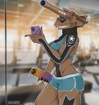 absurd_res anthro female gym hi_res lince11 living_machine living_tank living_vehicle machine muscular muscular_female solo tank vehicle