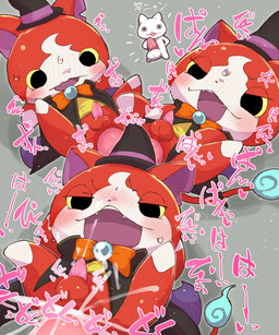 anal anal_penetration angry anthro anthro_penetrated anus biped blush blush_lines bodily_fluids breath chibi cloak clothing cross-popping_vein cum cum_in_ass cum_inside cum_on_self cum_splatter cum_while_penetrated cute_fangs duo ejaculation facial_markings fangs front_view genital_fluids genitals grey_background half-closed_eyes hat head_markings headgear headwear large_penetration looking_at_genitalia looking_at_penis lying male male_anthro markings mask_(marking) multicolored_body narrowed_eyes on_back onomatopoeia open_mouth panting penetration penile penile_penetration penis penis_in_ass pink_penis plantigrade red_body round_eyes sharp_teeth shirt simple_background sound_effects sweat teeth text topwear two_tone_body white_body witch_hat yellow_sclera badwingm level-5 yo-kai_watch jibanyan domestic_cat felid feline felis mammal 2026 cel_shading digital_drawing_(artwork) digital_media_(artwork) hi_res japanese_text sequence shaded