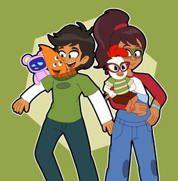 3_eyes anthro bear_plushie blue_bottomwear blue_clothing blue_jeans blue_overalls blue_pants bottomwear brown_eyes brown_hair clothing denim denim_bottomwear denim_clothing eyewear female feral fur glasses green_clothing green_eyes green_shirt green_t-shirt green_topwear group hair jeans machine male multi_eye orange_body orange_fur overalls pants purple_body purple_fur red_eyewear red_glasses shirt t-shirt topwear white_clothing white_shirt white_topwear cactusflavoredmilk chicken_little_(2005) disney hailey's_on_it! ace_(chicken_little) beta_(hailey's_on_it) hailey_banks kirby_(chicken_little) scott_denoga alien animate_inanimate avian bear bird chicken galliform human mammal phasianid robot absurd_res crossover hi_res