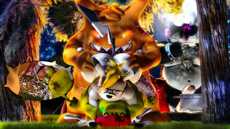 3_toes 4_fingers 5_fingers alternative_fashion anal anthro anthrofied belly big_butt big_penis black_body blonde_hair bodily_fluids bracelet brown_hair butt clothing cooking_pot cuffs_(clothing) cum cum_inside emo erection evil_grin eye_scar eyewear facial_scar feet fingers forest fur genital_fluids genitals glasses glowing glowing_eyes grass grey_eyes group hair hat hat_only headgear headgear_only headwear headwear_only huge_penis huge_tongue jewelry leaf leaking_cum light male male/male moobs moon moonlight mostly_nude multicolored_body musclegut muscular night oral orange_body orange_fur orange_sclera overweight penis piercing pink_hair pink_penis pink_penis_tip plant questionable_consent rimming rough_sex scar sex sharp_teeth smile spiked_bracelet spikes tan_body teeth thick_penis thick_thighs tired_eyes toes tree trio two_tone_body white_body yellow_body moonwulf nintendo pokemon fan_character kozmar ozul_(moonwulf) generation_1_pokemon gengar pikachu pokemon_(species) snorlax 16:9 2025 3d_(artwork) 4k absurd_res digital_media_(artwork) hi_res source_filmmaker_(artwork) widescreen