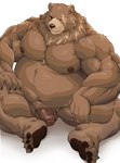 anthro balls belly brown_body brown_fur erection facial_scar foreskin fur genitals humanoid_genitalia humanoid_penis male missing_eye musclegut muscular muscular_anthro muscular_male navel nipples nude overweight overweight_anthro overweight_male pawpads pecs penis scar simple_background sitting solo white_background negitsururu mihoyo zenless_zone_zero ben_bigger bear mammal absurd_res hi_res