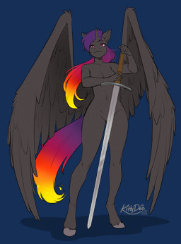 anthro biped border breasts feathers female fingers fur hair hooves horn looking_at_viewer melee_weapon navel nude nude_anthro nude_female solo sword tail transparent_border weapon wings kittydee mythology equid equine mammal mythological_creature mythological_equine winged_unicorn 2026 alpha_channel digital_drawing_(artwork) digital_media_(artwork) hi_res