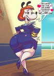 anthro butt clothed clothing dialogue female footwear hair high_heels looking_back mature_female shoes solo text goodbadartist mickey_mouse_shorts erica_(disney) canid canine canis domestic_dog mammal english_text hi_res