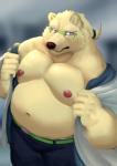 anthro belly blue_eyes bottomwear clothing eyewear glasses humanoid_hands male moobs navel nipples overweight overweight_anthro overweight_male pants solo undressing fenrirwolfen lifewonders tokyo_afterschool_summoners leib_(tas) bear mammal polar_bear ursine 2019 hi_res