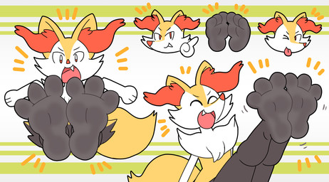 ambiguous_gender anthro feet female foot_focus group humanoid_feet paws plantigrade raised_foot soles solo stomping_pov toes compysteps nintendo pokemon braixen generation_6_pokemon pokemon_(species) absurd_res hi_res