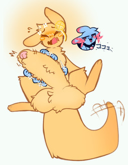 anthro balls big_balls big_penis blue_body blue_fur blush blushing_at_partner duo female femboy fluffy_penis foreskin fur genitals handjob huge_penis humanoid_genitalia humanoid_penis hyper hyper_genitalia hyper_penis male overstimulation penile penis pink_eyes sex tail tail_motion tailwag teasing yellow_body yellow_fur caeleste rain_world videocult monk_(rain_world) rivulet_(rain_world) slugcat hi_res