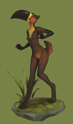 anthro beak breasts female grass plant rock solo standing tail wetchop avian bird channel-billed_toucan deer hybrid mammal toucan true_toucan 2014