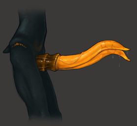 2_penises anthro big_penis black_body bodily_fluids close-up curved_penis dripping genital_fluids genitals huge_penis male medial_ring multi_genitalia multi_penis penis precum precum_drip short_tail solo tail tapering_penis vein veiny_penis yellow_genitals yellow_penis scruffythedeer ronove_(scruffythedeer) demon hi_res
