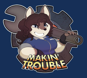 anthro big_breasts blue_clothing border breasts chibi clothing female gear huge_breasts simple_background solo tools transparent_background white_border wrench swatchfodder canid canine mammal alpha_channel hi_res tagme