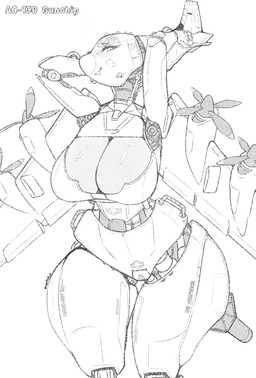 aircraft anthro big_breasts blush breasts cleavage clothed clothing embarrassed eyelashes female looking_aside machine pose propeller raised_arms smile solo vehicle wide_hips wings juppi ac-130 living_aircraft living_machine living_vehicle hi_res signature sketch