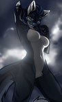 anthro big_tail blue_eyes breasts cloud dark_clouds featureless_breasts female fur fur_markings hair markings multicolored_hair nude smile solo tail angiewolf mammal 2022 absurd_res hi_res portrait three-quarter_portrait