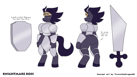 anthro armor female headgear helmet knightmare_(spyro_crisis_in_chronolia) melee_weapon shield solo spyro_crisis_in_chronolia sword text weapon travis_the_dragon activision spyro_the_dragon equid equine mammal 16:9 4k absurd_res concept_art english_text hi_res widescreen