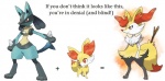 ! + 3_fingers 3_toes = all_fours ambiguous_gender anthro barefoot big_eyes black_fur black_skin blue_fur braixen canine cute english_text fennec fennekin feral fox frown fur happy lucario mammal nintendo nude orange_fur plain_background pokémon raised_arm red_nose red_skin shadow shiny size_difference smile spikes spread_legs spreading standing stick text video_games vocaloid_(artist) white_background white_fur wood yellow_fur
Rating: Safe
Score: -14
User: forkU
Date: September 15, 2013