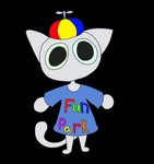 ambiguous_gender clothed clothing empty_eyes fur hat headgear headwear heterochromia mouthless propeller_hat shirt silly simple_background solo t-shirt tail text text_on_clothing text_on_shirt text_on_topwear toony topwear transparent_background white_body white_fur gooblie_2 domestic_cat felid feline felis mammal alpha_channel hi_res