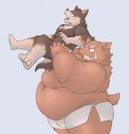 anthro belly blush brown_body brown_fur duo fur humanoid_hands male obese obese_male overweight overweight_male simple_background gabu2929 canid canine canis domestic_dog mammal suid suina sus_(pig) wild_boar 2019 hi_res