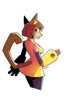 angular anthro arm_cannon breasts brown_body brown_ears brown_hair brown_tail clothed clothed_anthro clothed_female clothing eyewear eyewear_on_head female female_anthro goggles goggles_on_head hair light looking_at_viewer looking_back looking_back_at_viewer pupils purple_pupils shadow short_hair simple_background solo tail whiskers white_background yellow_sclera gatonejo gameoverse glitch_productions kit_bodega domestic_cat felid feline felis mammal 2026 digital_drawing_(artwork) digital_media_(artwork) hi_res signature