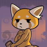 1:1 2018 4_fingers aggretsuko ailurid anthro bedroom bread breasts clothed clothing digital_media_(artwork) female fingers food frown half-closed_eyes hi_res mammal narrowed_eyes navel nipples red_panda retsuko sanrio short_stack slightly_chubby solo tired toast topless tvma