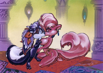 accessory anthro bow_(feature) bow_accessory bow_ribbon breast_grab breasts clothed clothing duo ear_piercing eyes_closed female female/female fingering fingering_partner fluffy fluffy_tail fondling hair_accessory hair_bow hair_ribbon hand_behind_head hand_on_breast harem harem_outfit jewelry kissing kneeling navel nipple_fetish nipple_pinch nipple_play nipples nude nude_female piercing pinch ribbons sex side_boob tail topless steve_martin tiny_toon_adventures warner_brothers bimbette fifi_la_fume mammal mephitid skunk striped_skunk